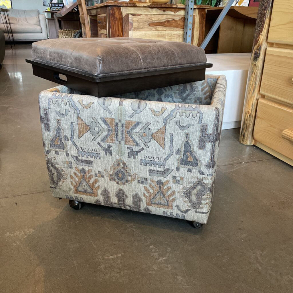 Upholstered Storage Ottoman With Faux Leather Top
