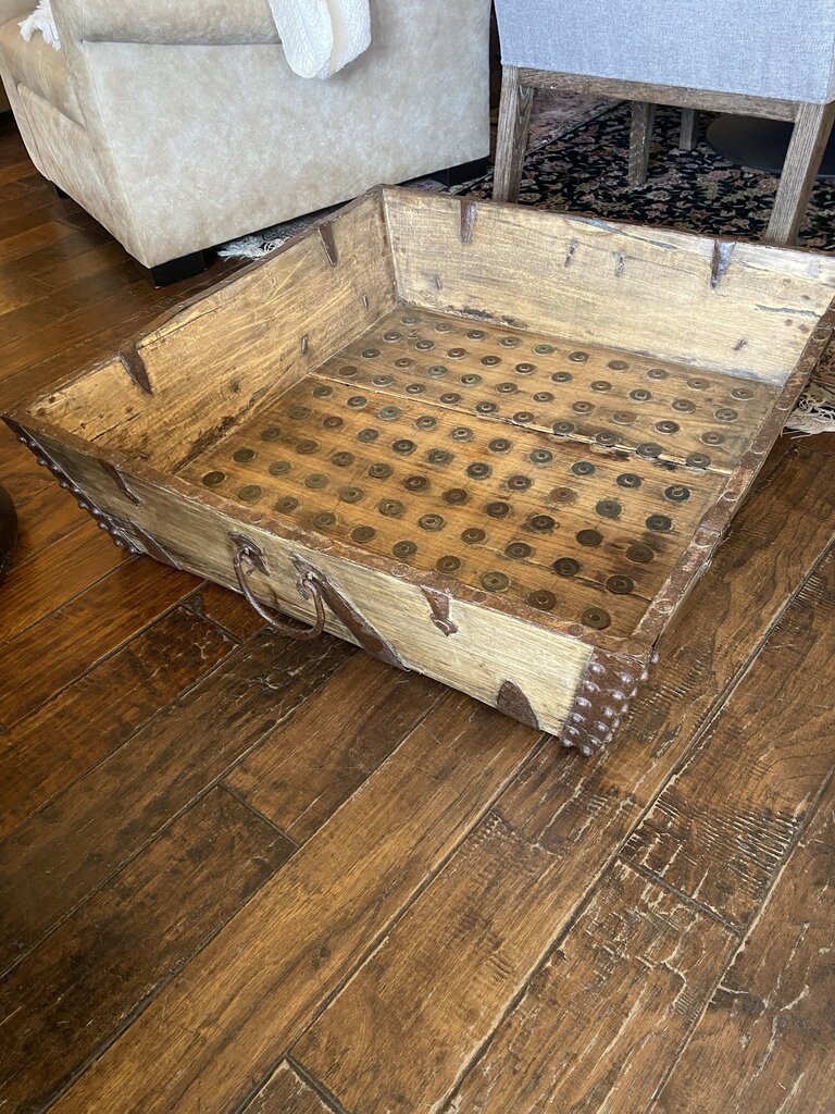 Early 19th Century English Oak Tray With Hand Forged Iron Handles