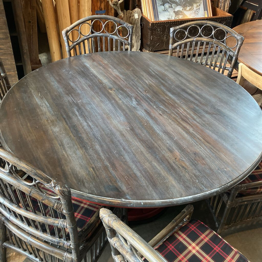 Guild Master Global Round Dining Table w/ Set of 6 Bamboo & Rattan Dining Chairs