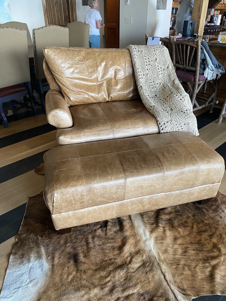 Oversixed Tan Leather Armchair w/ Ottoman