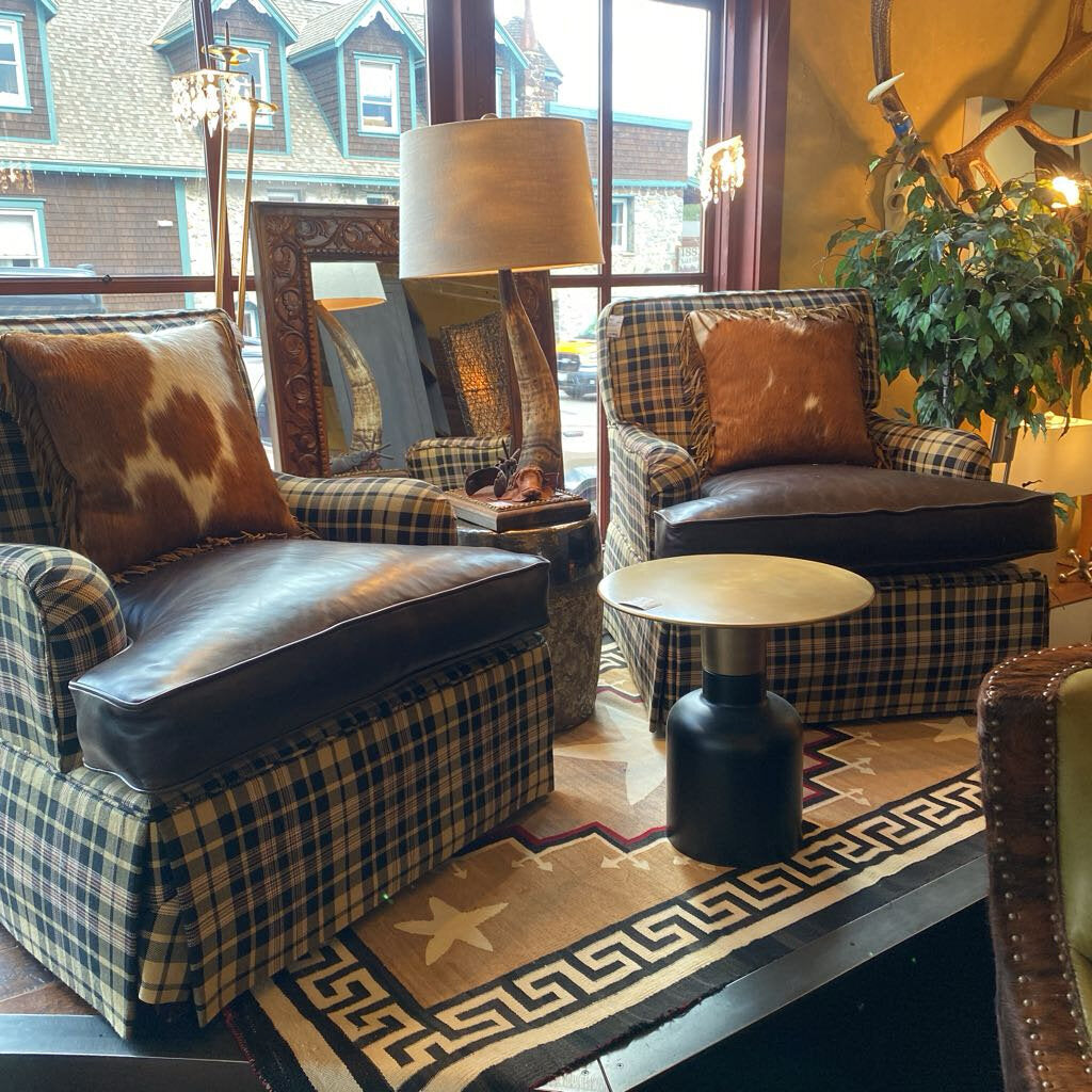 Custom Plaid And Leather Chair