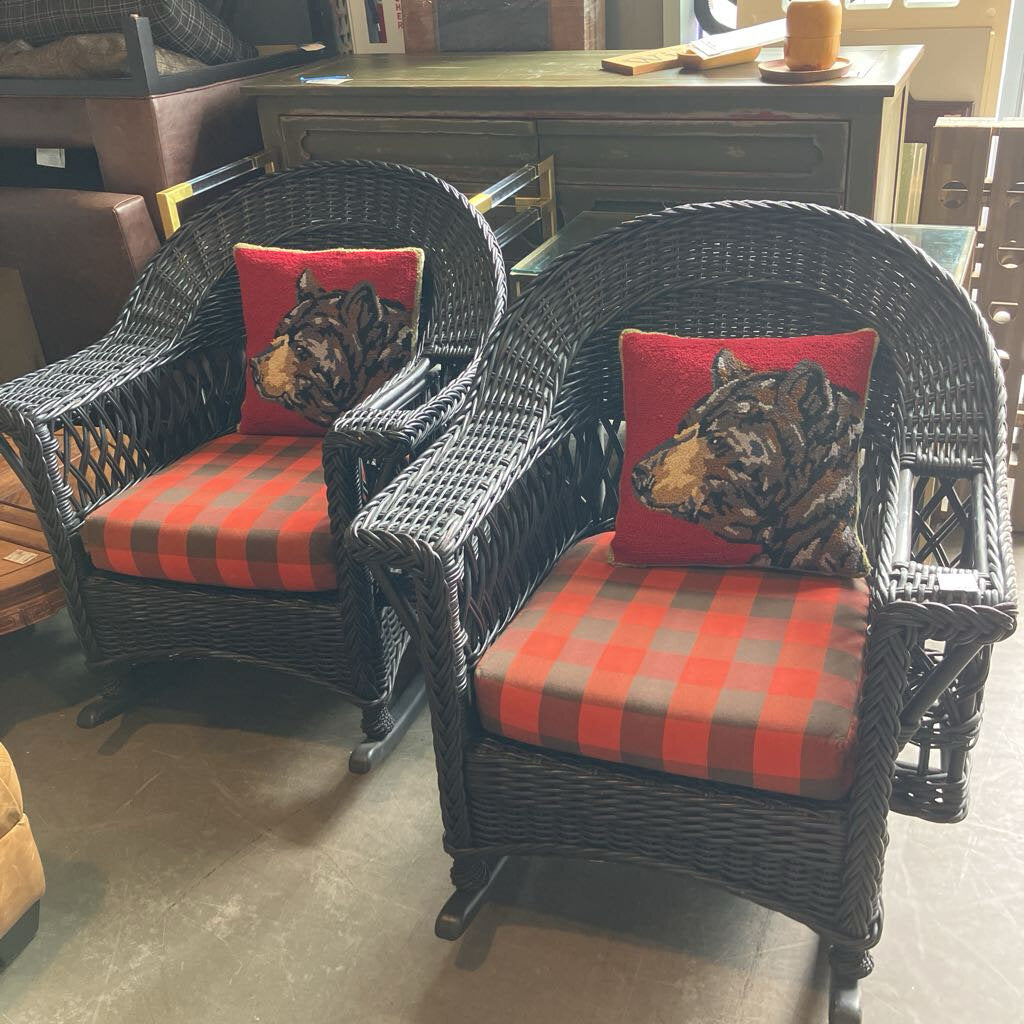 Palecek Black Wicker Rocking Chair Set of 2