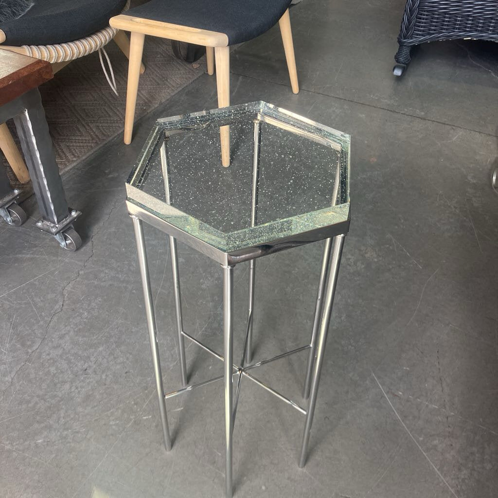 Chrome Glass Hexagonal Side Table