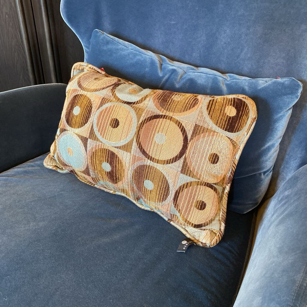 Blue and Brown Pillow With Circle Design