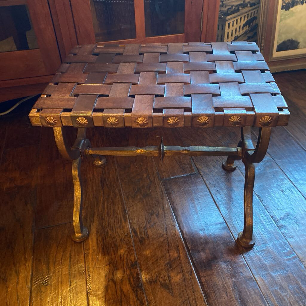 Woven Leather and Iron Stool