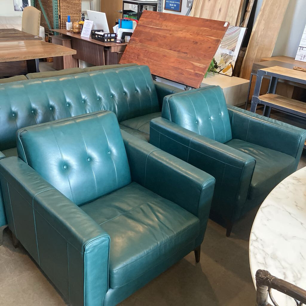 Toulouse Teal Leather Club Chairs Set of 2