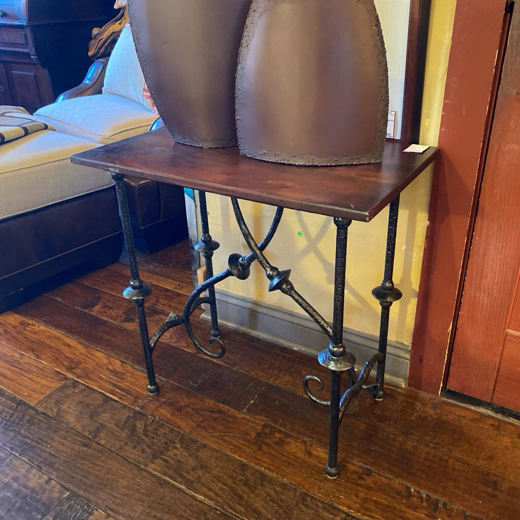 Wood Top Table With Iron Base