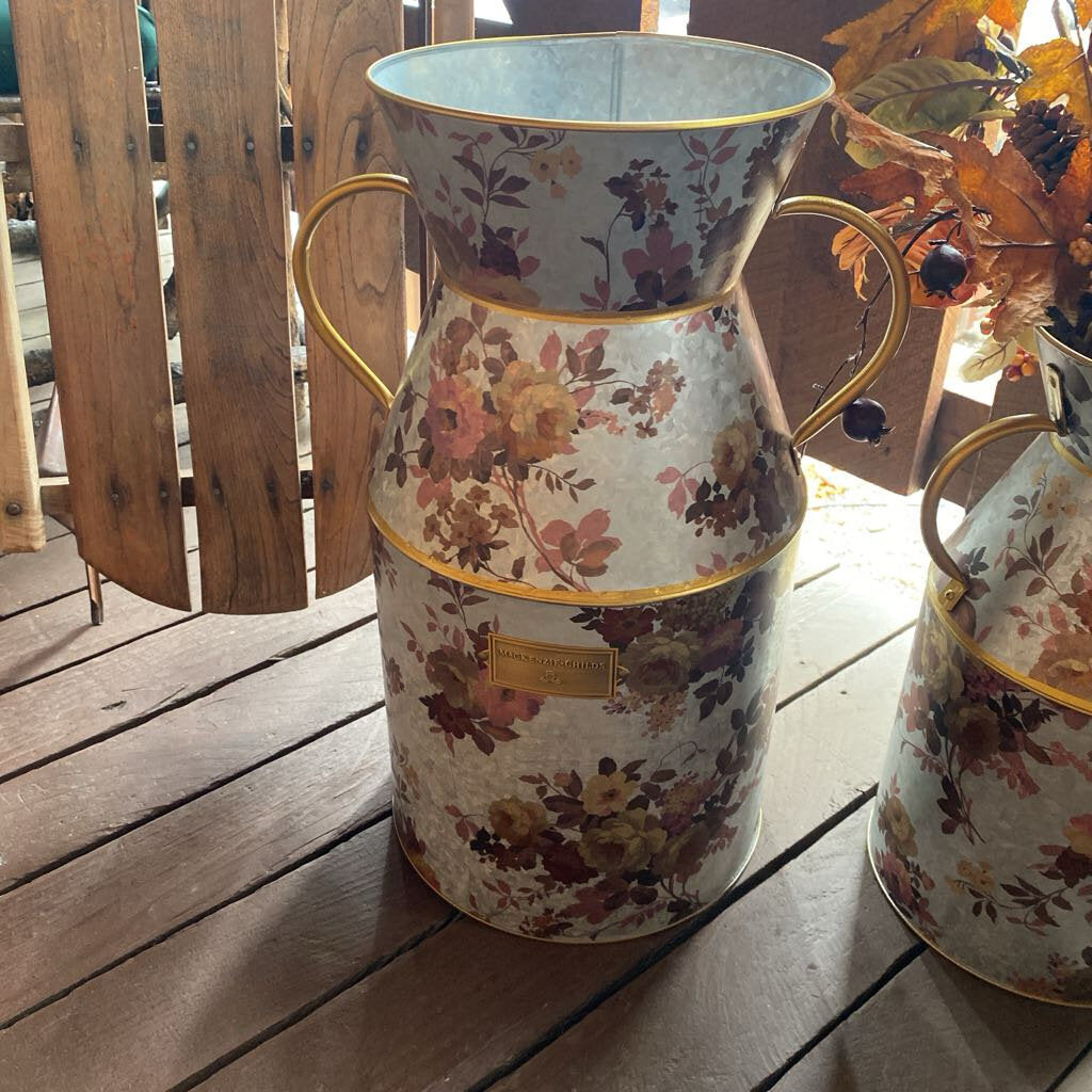 Mackenzie Childs Wild Rose Galvanized Milk Can