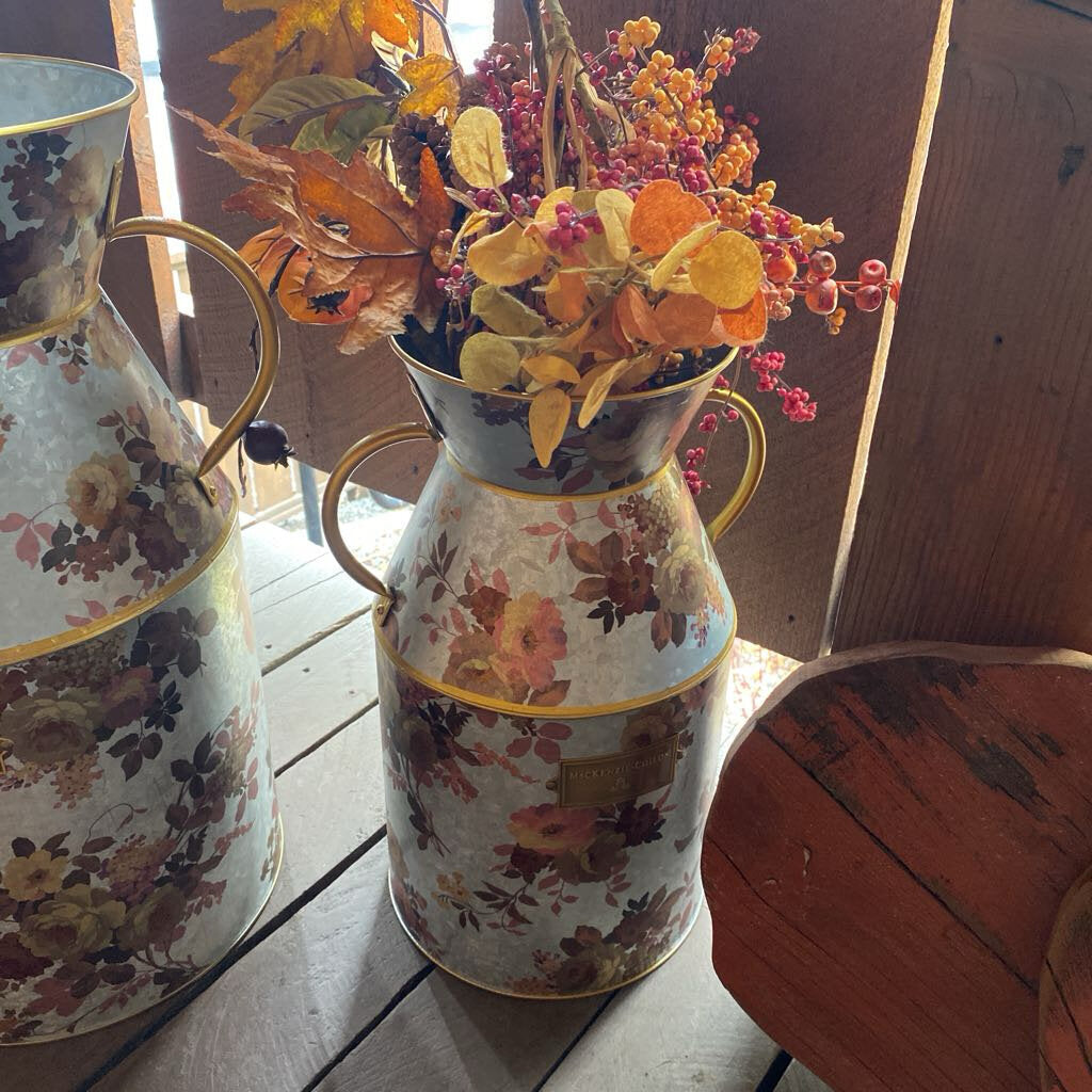 Mackenzie Childs Wild Rose Galvanized Milk Can