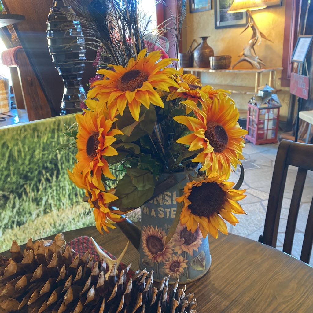 Sunshine On A Stem Galvanized Pitcher With Faux Flowers